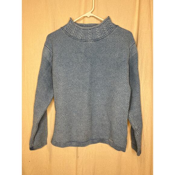 Blue Willi's Denim Chambray Light Blue Minimal Cable Thick Cowl Neck Sweater M - Picture 1 of 5